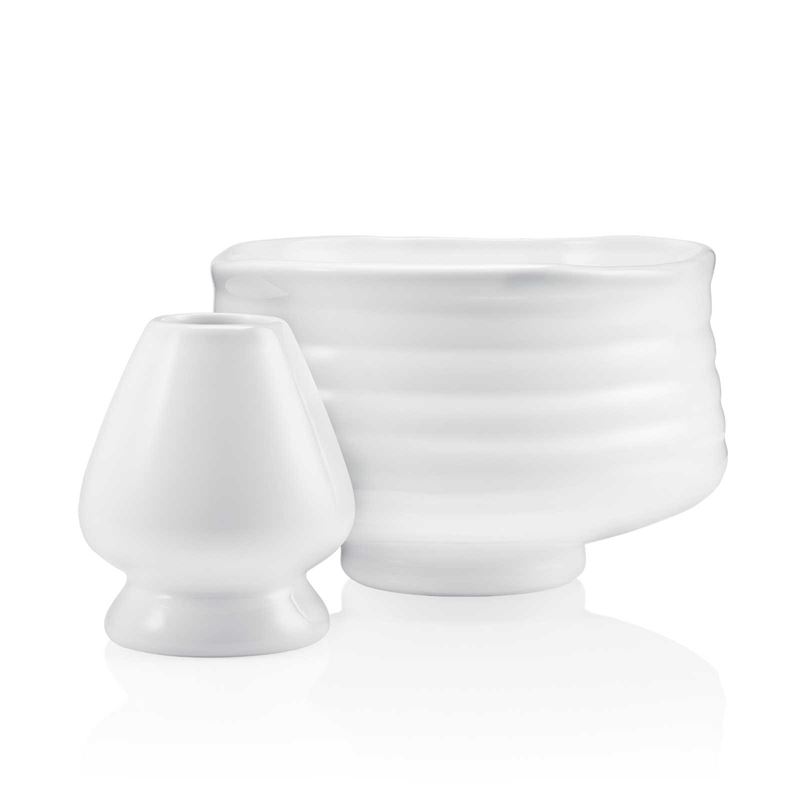 Matcha skålset i vitt – skål & vispstöd i porslin