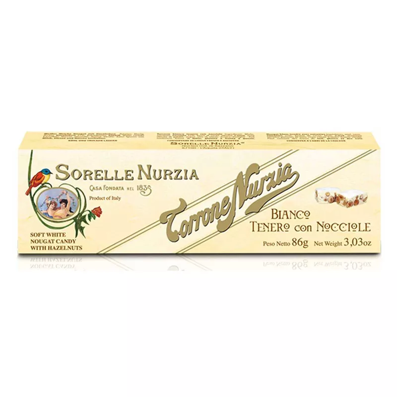 Mjuk vit torrone-nougat med hasselnötter – 86 g